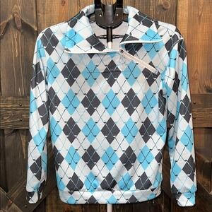 Acegolfs Not So Classic Golf Sweatshirt S Blue Argyle Plaid Clubs Side Zip Prep